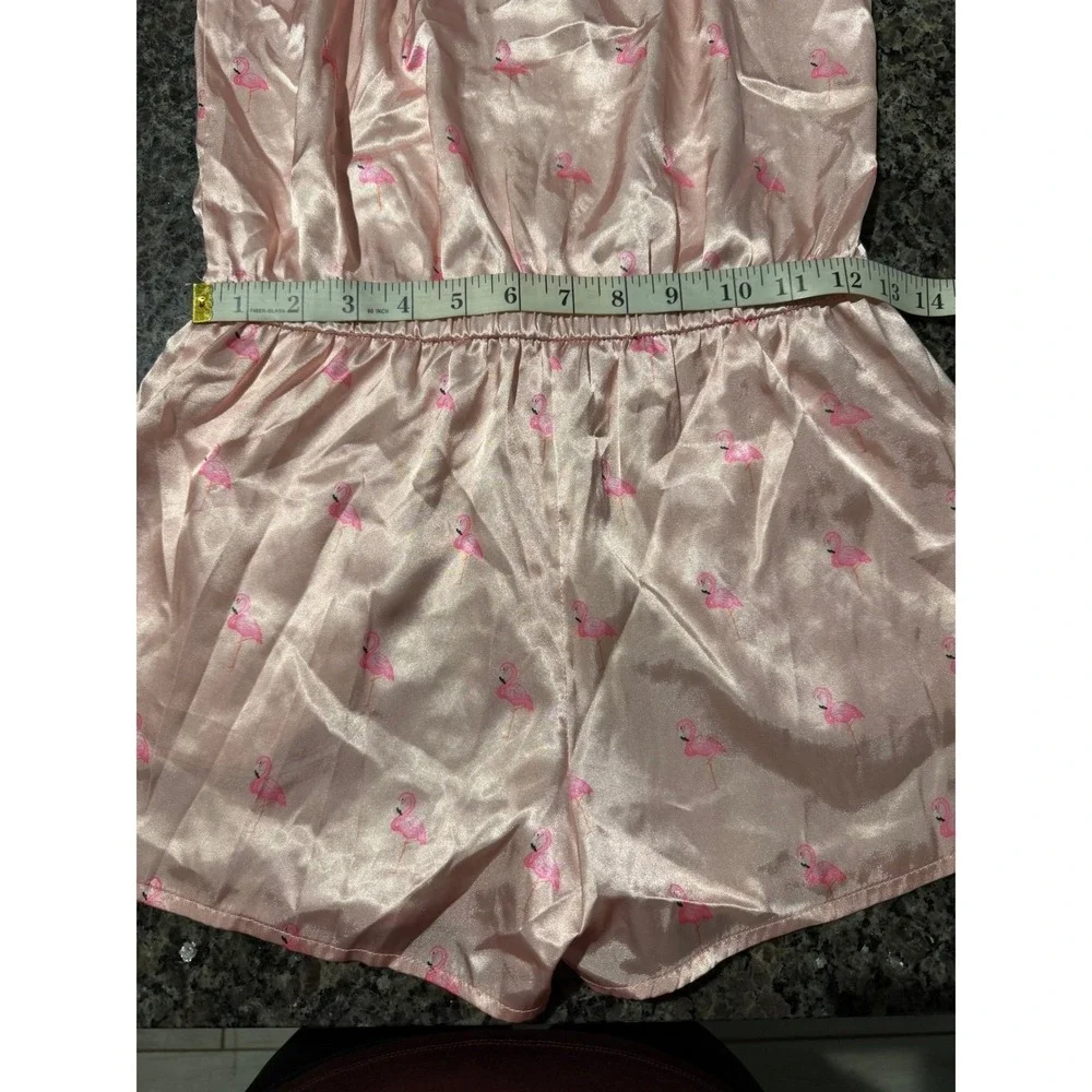 Justice Girls Pink‎ Flamingo Satin Romper Pajamas Sleepwear Size 12